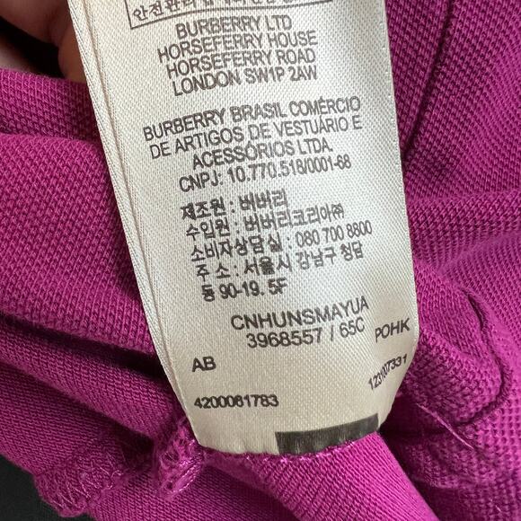 Burberry Brit Women's Pink Magenta Short Sleeve Cotton Polo Shirt Metal Logo L - Picture 8 of 8